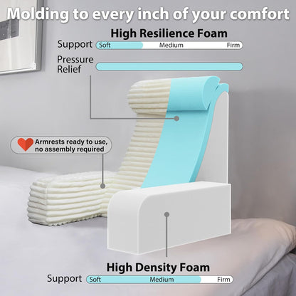 ENITYA 22" XL Back Pillow for Bed Sitting Up with Armrests & Big Pockets | Reading Pillow for Bed, Soft Back Support Chair, Ideal for Watching TV, Gaming, Nursing, Resting, Post Surgery, Dark Grey