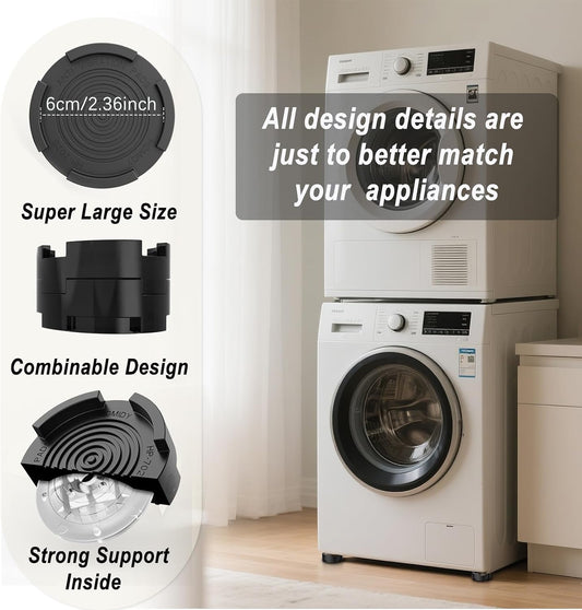 Anti Vibration Pads for Washing Machine,Universal Washer & Dryer Support Foot Pads Feet Stabilizer, Stops Moving Walking, Rubber Anti Slip Muffling Mat, Furnitures Feet Protectors (4 Pack)
