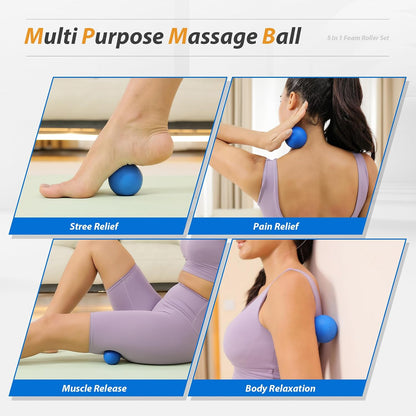 SUBCULTUREPICK 5 in1 Foam Roller Set, Trigger Point Foam Roller Deep Tissue