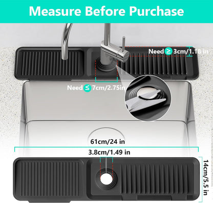 24 Inch Longer Faucet Mat for Kitchen Sink [5° Slope Fast Self-draining]Bathroom Kitchen Sink Splash Guard Silicone Sinks Faucet Mat Splash Guard for Kitchens Sinks Area Tidy Splashs Draining Mats