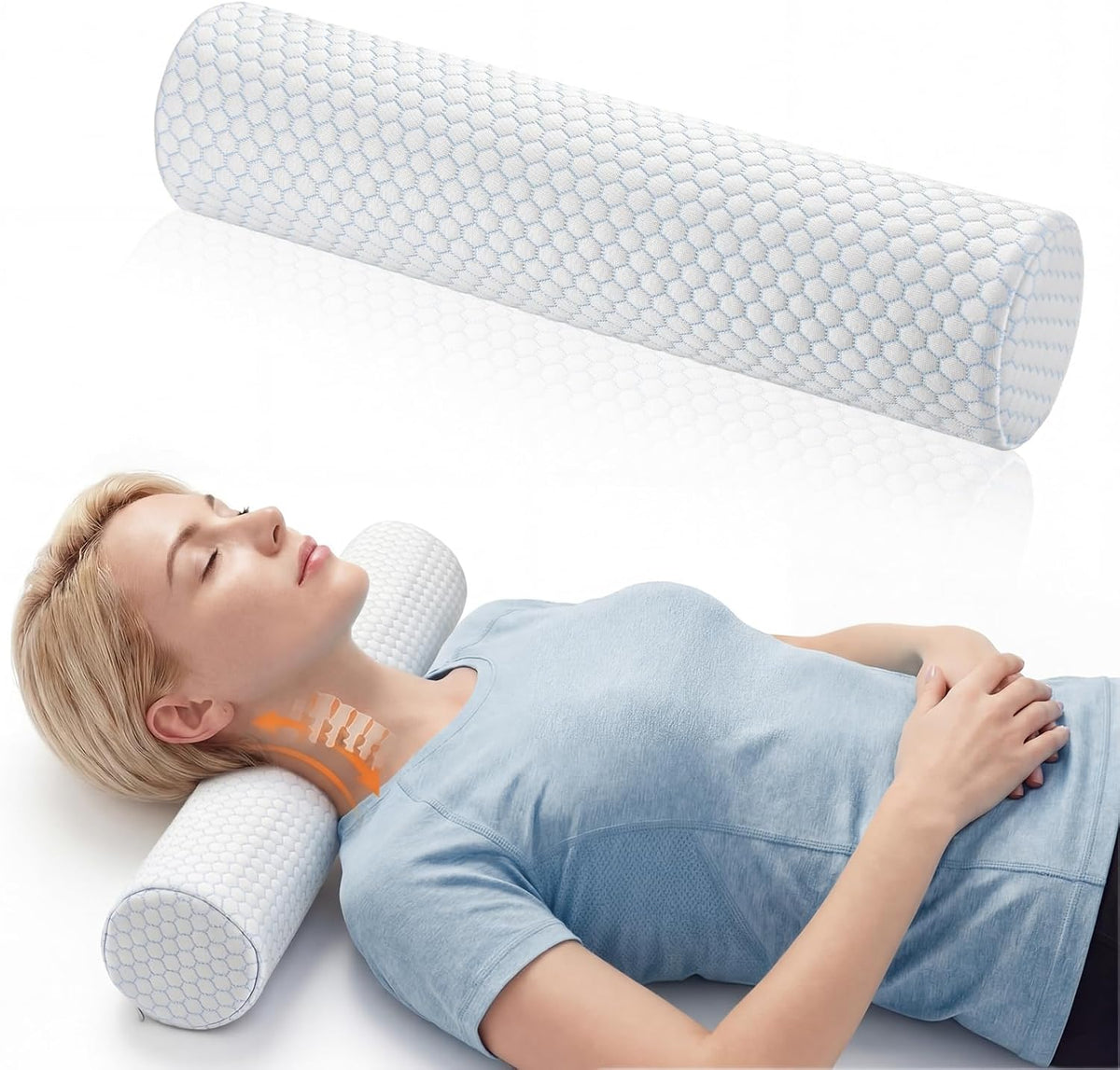 Novabright 2 Pcs Cooling Cervical Neck Roll Pillow for Sleeping Memory Foam