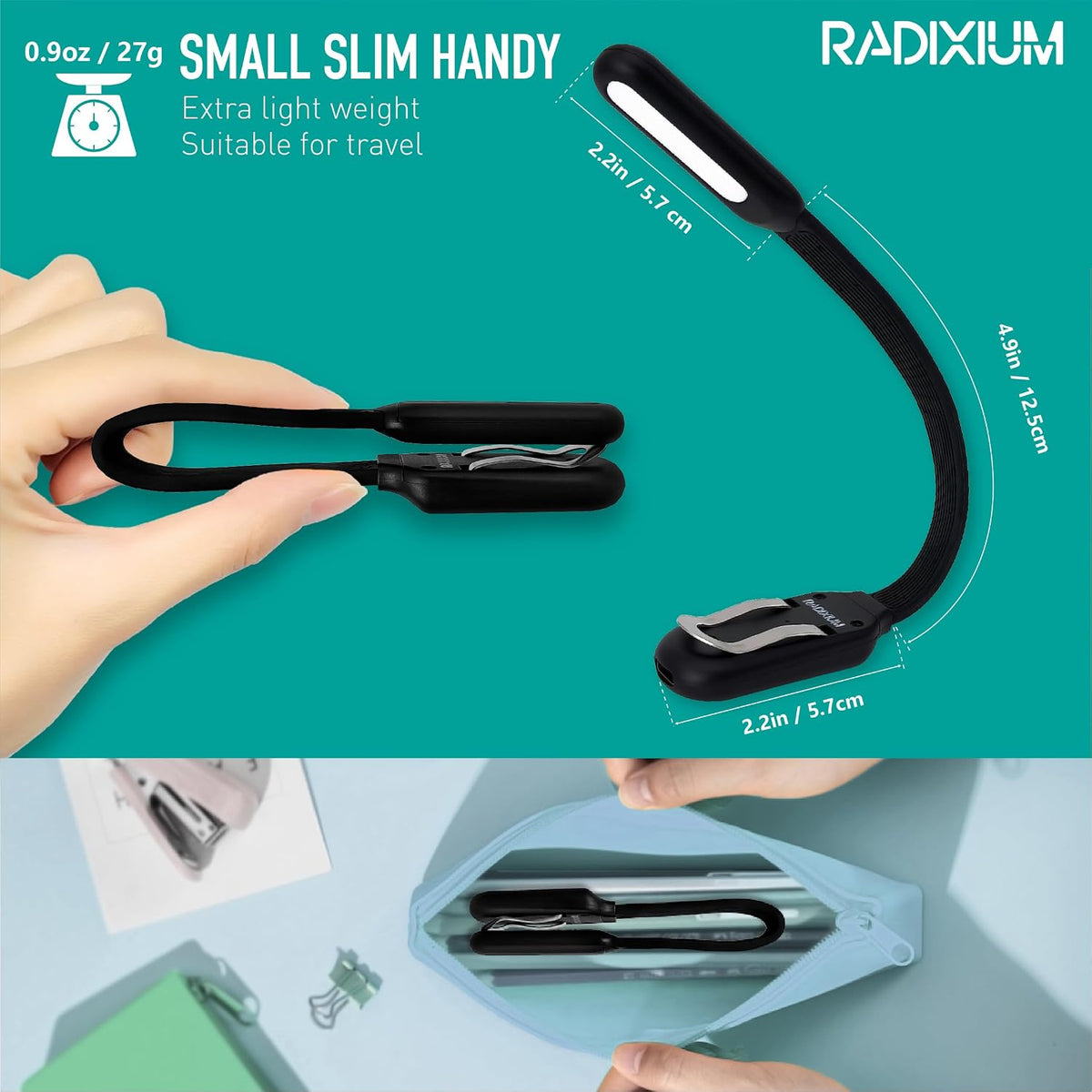 Rechargeable Book Light for Reading in Bed, 4 Color Temperatures Eye-Caring LED, Portable Clip On Reading Light with Magnetic Base, Hands-Free for Travel, Night Reading (Black)