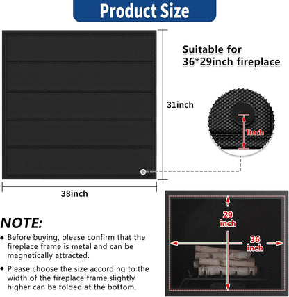 36"x24" Fireplace Cover, Magnetic Fireplace Blocker Blanket Stop Heat Loss | Indoor Fireplace Draft Stopper Save Energy, Magnetic Fireplace Draft Cover for Iron Fireplace Frame
