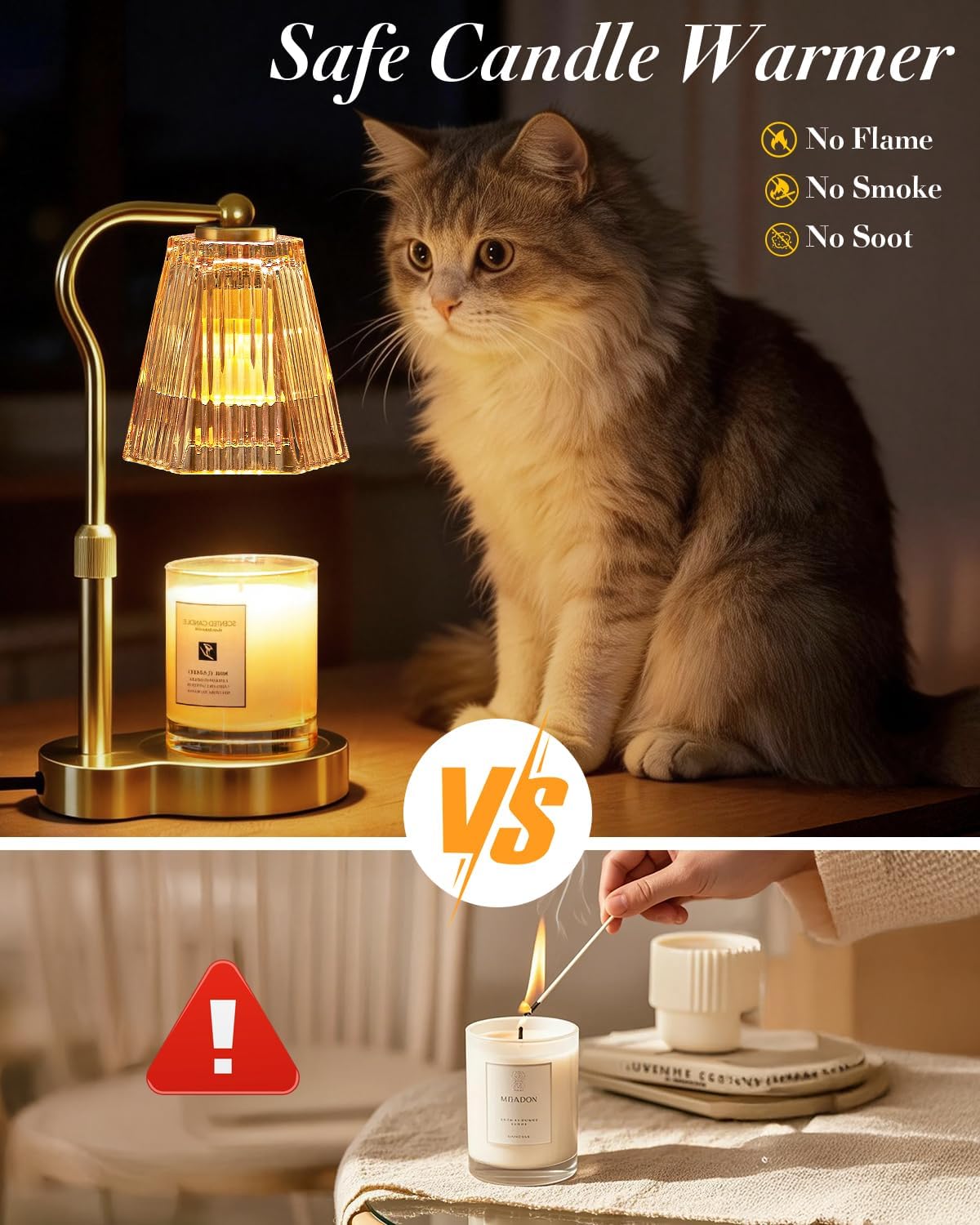 Candle Warmer Lamp with Timer & Dimmable Settings, Adjustable Height Flameless Scented Wax Melter for Jar Candles, Elegant Home Decor Warmer Lamp with 2 Bulbs, Gift for Women Mom Friend Family, White