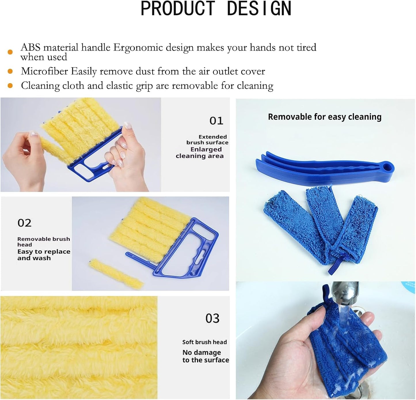 Washable Blinds Cleaner Tool, Blind Duster, Microfiber Dusting Brush for Venetian Blinds, Window Shutters, Air Conditioner Vents (4-Pack)