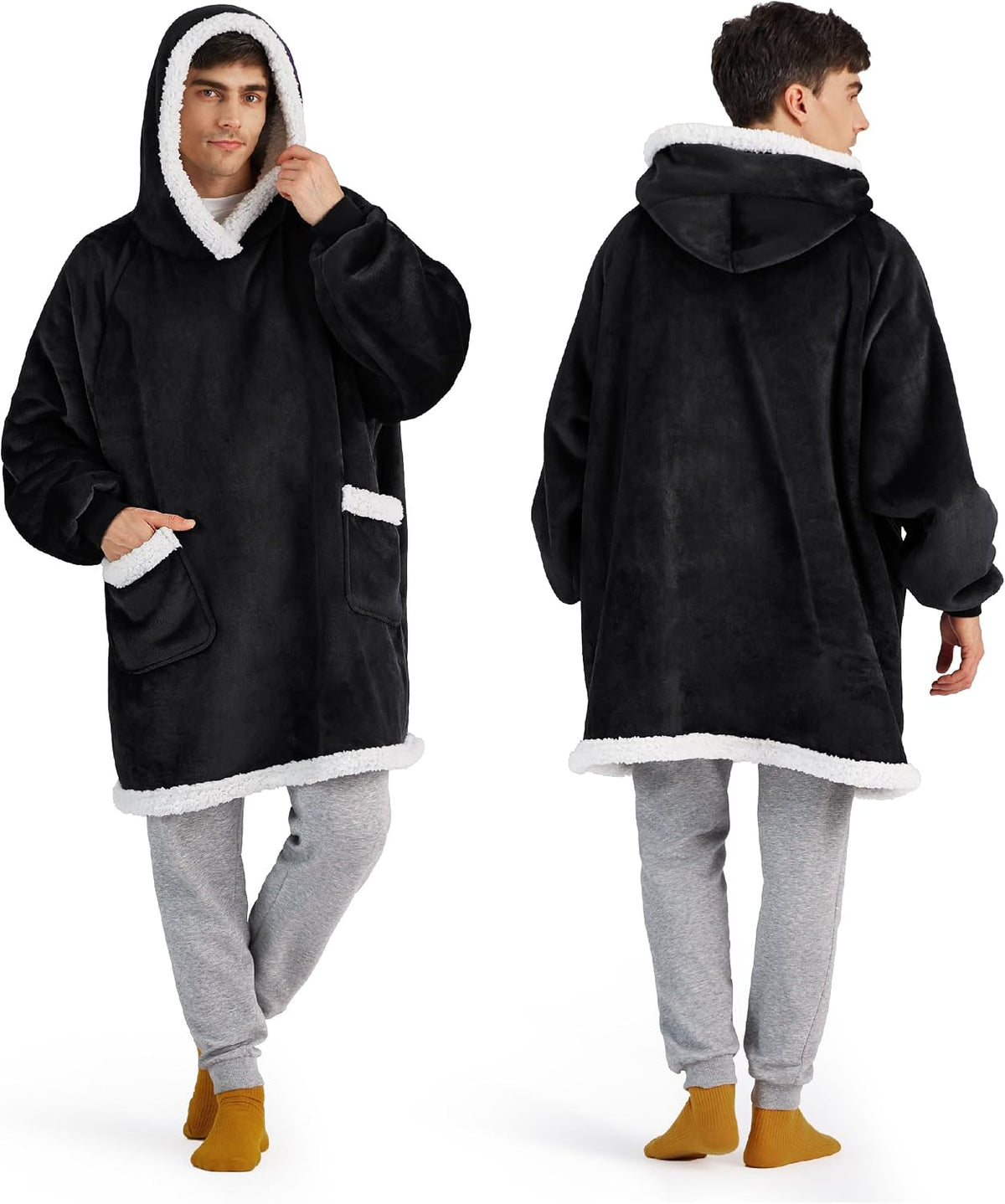 Bedsure Wearable Blanket Sherpa Hoodie Gifts, Sweatshirt, Grey, Standard