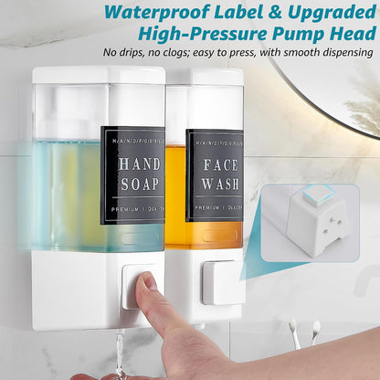 Shampoo and Conditioner Dispenser for Shower, 3 Chamber, Black | Wall Mounted, No Drill, 3×16.9oz, ABS Plastic Material, Refillable With Labels, For Bathroom Hotel