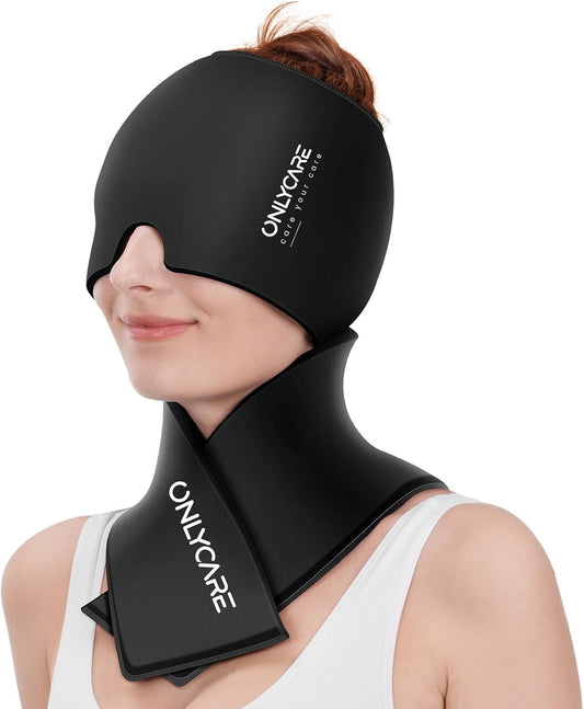 ONLYCARE Migraine Relief Cap, Headache Relief & Neck Ice Pack Wrap Gel Set | Upgrade Headache Cap and Shoulder Cold Pack, Hot & Cold Compress, FSA-HSA Eligible, Relief of Pain, Swelling, Office Pressure