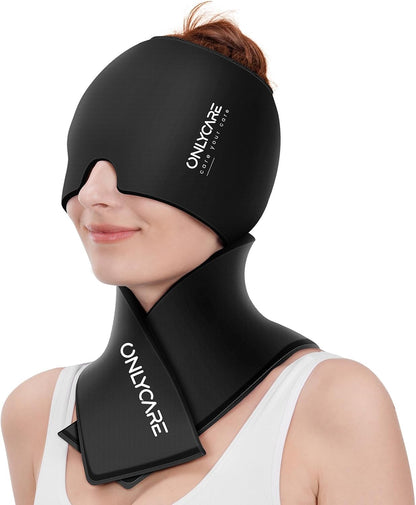 ONLYCARE Migraine Relief Cap, Headache Relief & Neck Ice Pack Wrap Gel Set