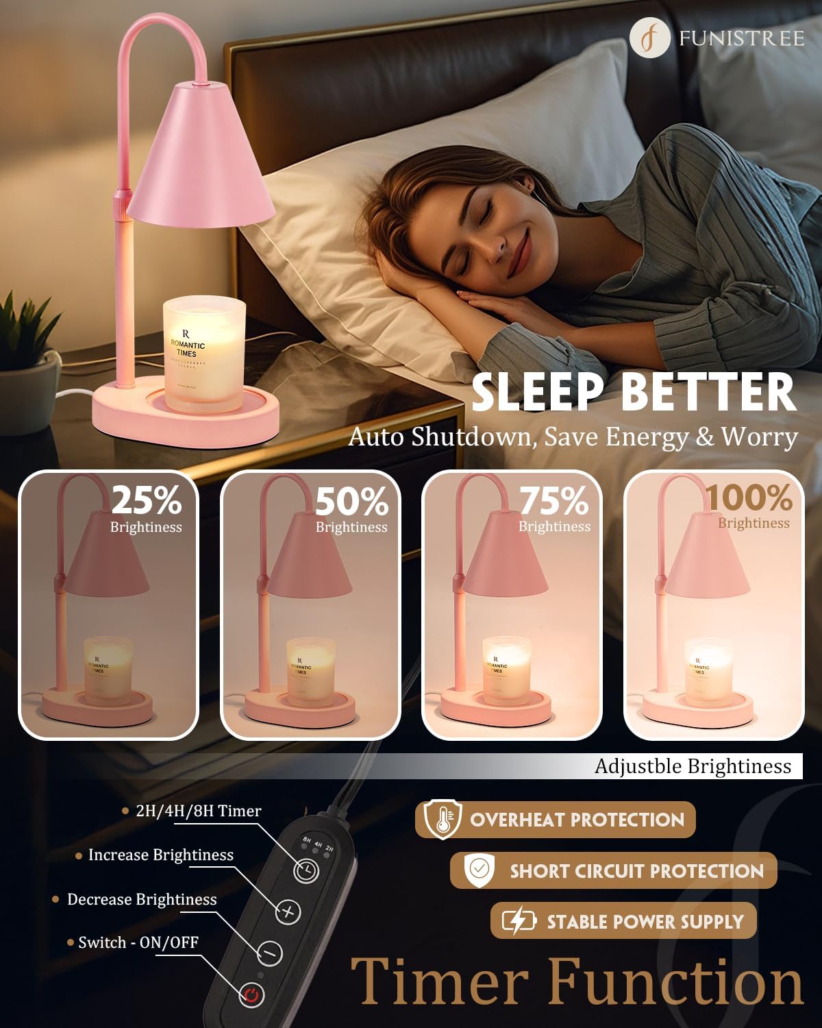 Modern Candle Warmer Lamp with Timer, Dimmable Candle Lamp Warmer, Mothers Day Birthday Gifts for Women Men, Black Candle Warmer, Adjustable Candle Light Warmer, Cozy Living Room Bedroom Home Decor