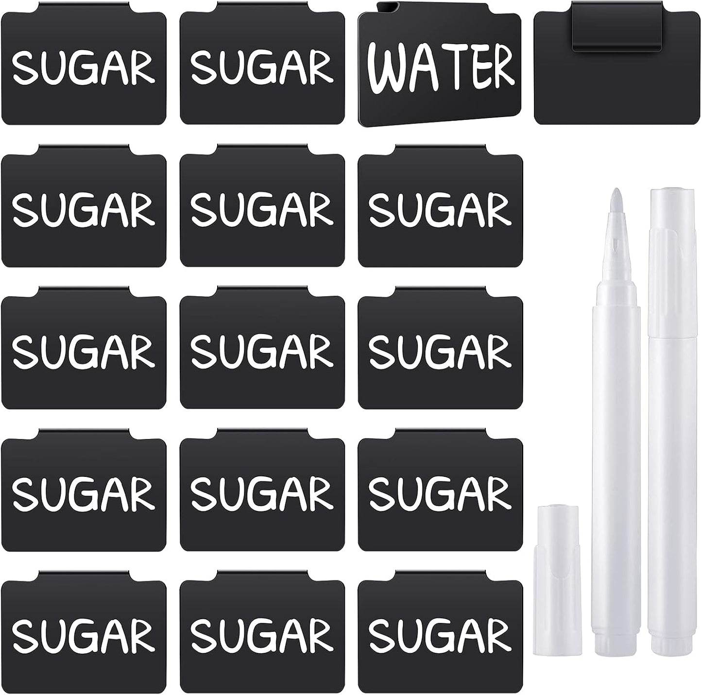 18 Pcs Plastic Basket Bin Label Clip on Removable Basket Label Clip with White Chalk Markers for Kitchen Pantry Storage Fabric Box Hanging Bin