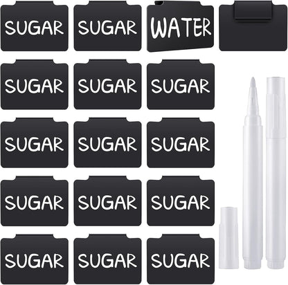 18 Pcs Plastic Basket Bin Label Clip on Removable Basket Label Clip with White Chalk Markers for Kitchen Pantry Storage Fabric Box Hanging Bin
