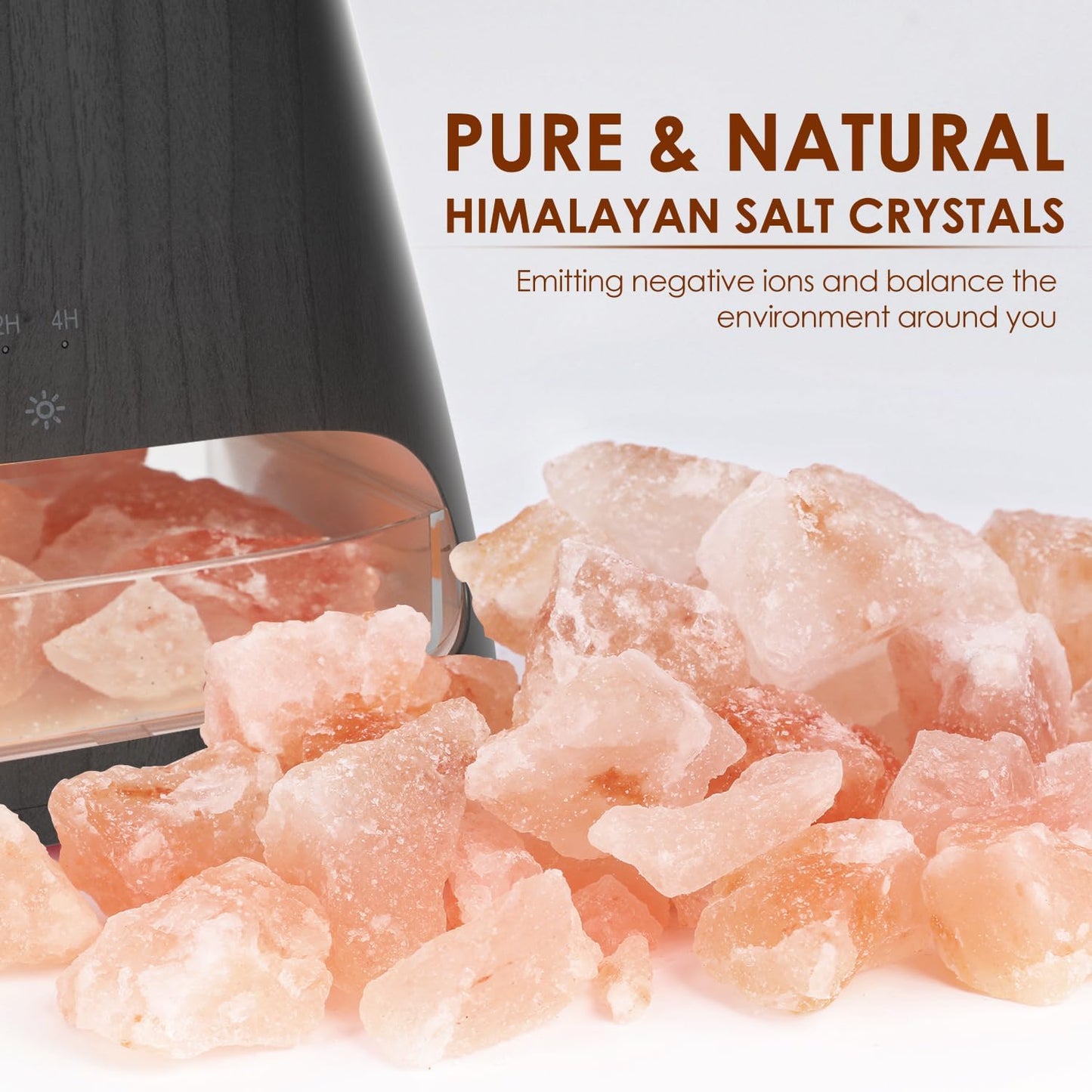 SALKING 2-in-1 Ultrasonic Essential Oil Diffuser & Himalayan Salt Lamp, Aromatherapy Diffuser Cool Mist Humidifier with Auto Off Function, 100% Pure Himalayan Pink Salt Rock, 150ml (Wooden Grain)