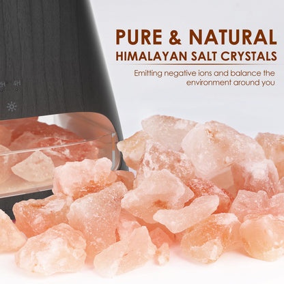 SALKING 2-in-1 Ultrasonic Essential Oil Diffuser & Himalayan Salt Lamp, Aromatherapy Diffuser Cool Mist Humidifier with Auto Off Function, 100% Pure Himalayan Pink Salt Rock, 150ml (Wooden Grain)