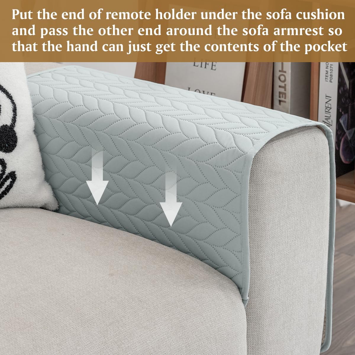 Remote Control Holder for Recliner, Sofa Armrest Organizer with Non-Slip Base, Tv Remote Holder Couch Caddy Armchair Caddy Bedside Organizer with 6 Pockets for Magazine, Tablet, Phone (Beige)