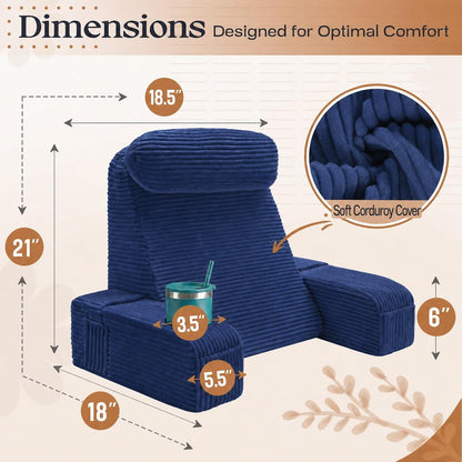 Reading Pillow/Backrest Pillow with Arms, Cup Holder & Phone Pocket