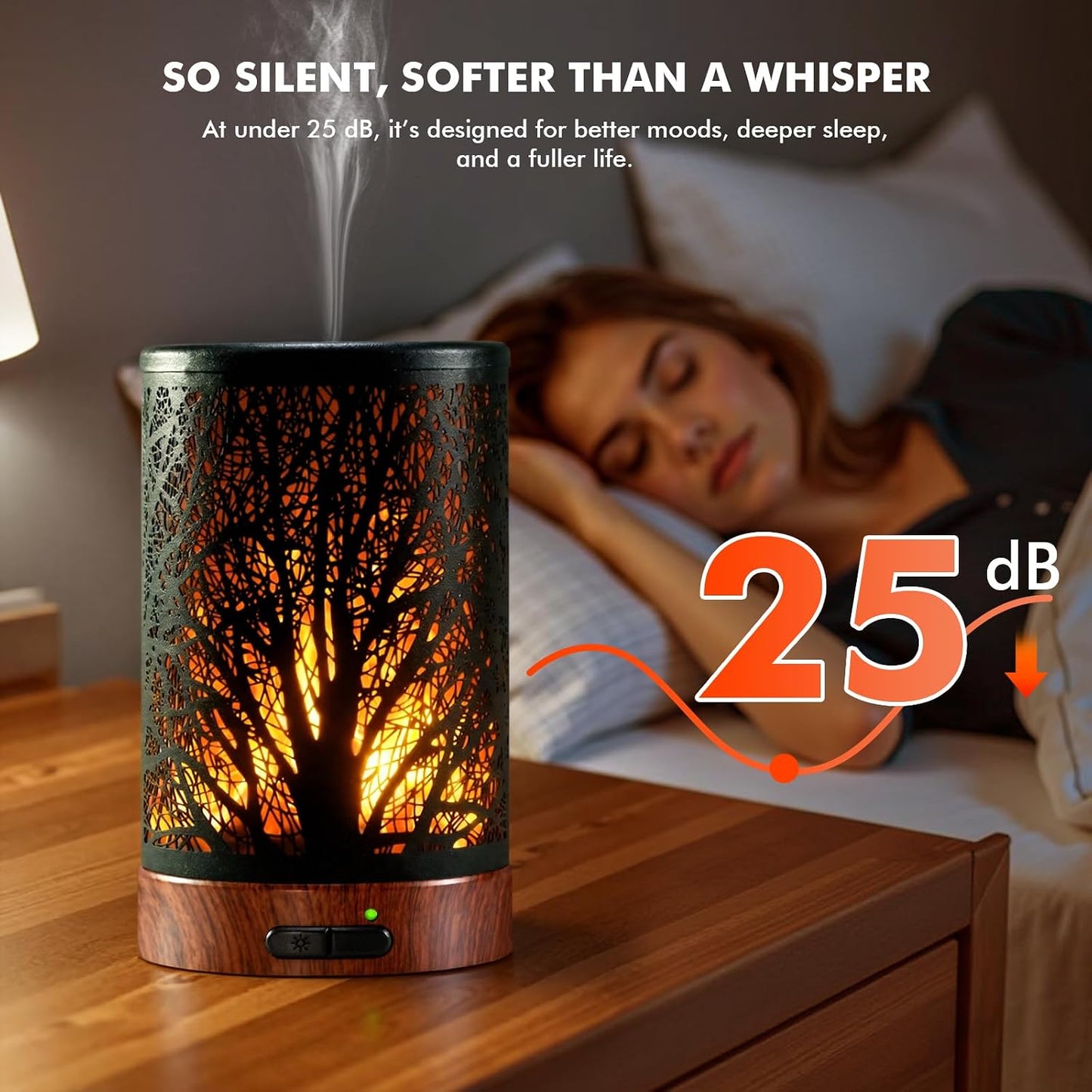 Aromatherapy Essential Oil Diffuser for Home - 100ml Black Ultrasonic Diffuser with Dynamic Flame Light, Metal Cool Mist Aroma Diffuser for Essential Oils & Auto Shut-Off Protection