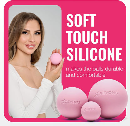 3 in 1 Massage Ball Set - Lacrosse Balls for Myofascial Release, Back Pain Relief, Face Fitness, Trigger Points, Yoga, Physical Therapy, Muscle Recovery and Soft Deep Tissue Massage (Pink)