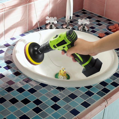 5 Inch Drill Powered Brush Tile Scrubber Scouring Pads | 2 Different Stiffness, 5" Pad Holder with 6 Scrubbing Pads, Cleans Large Flat Areas Perfectly (Drill NOT Included)