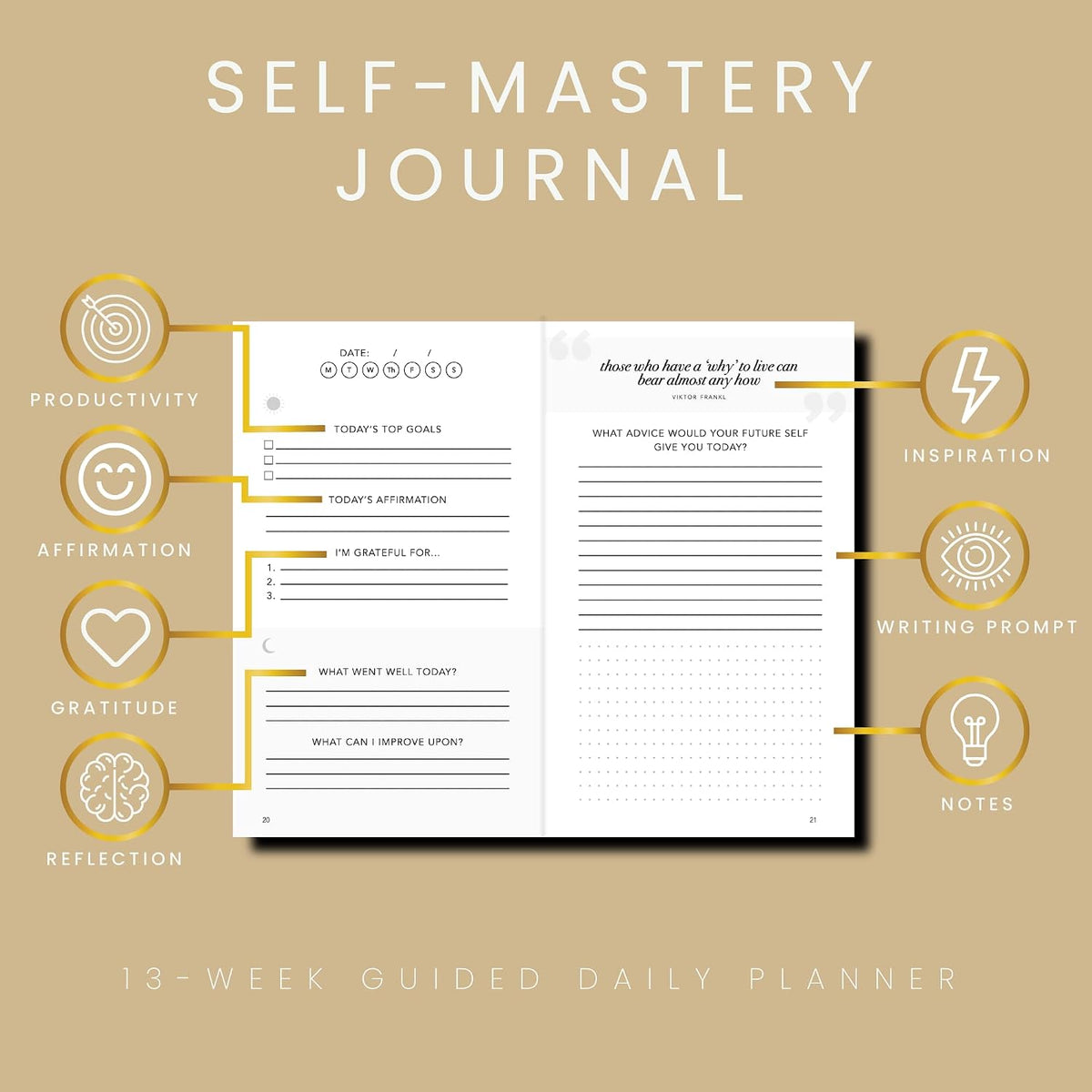 Self-Mastery Journal for Men with Prompts - 13 Week Guided Gratitude Journal - 5 Minute Journal - Reflection Manifestation Journals for Mindfulness - Self Care Journal - Goal Journal for Women & Men