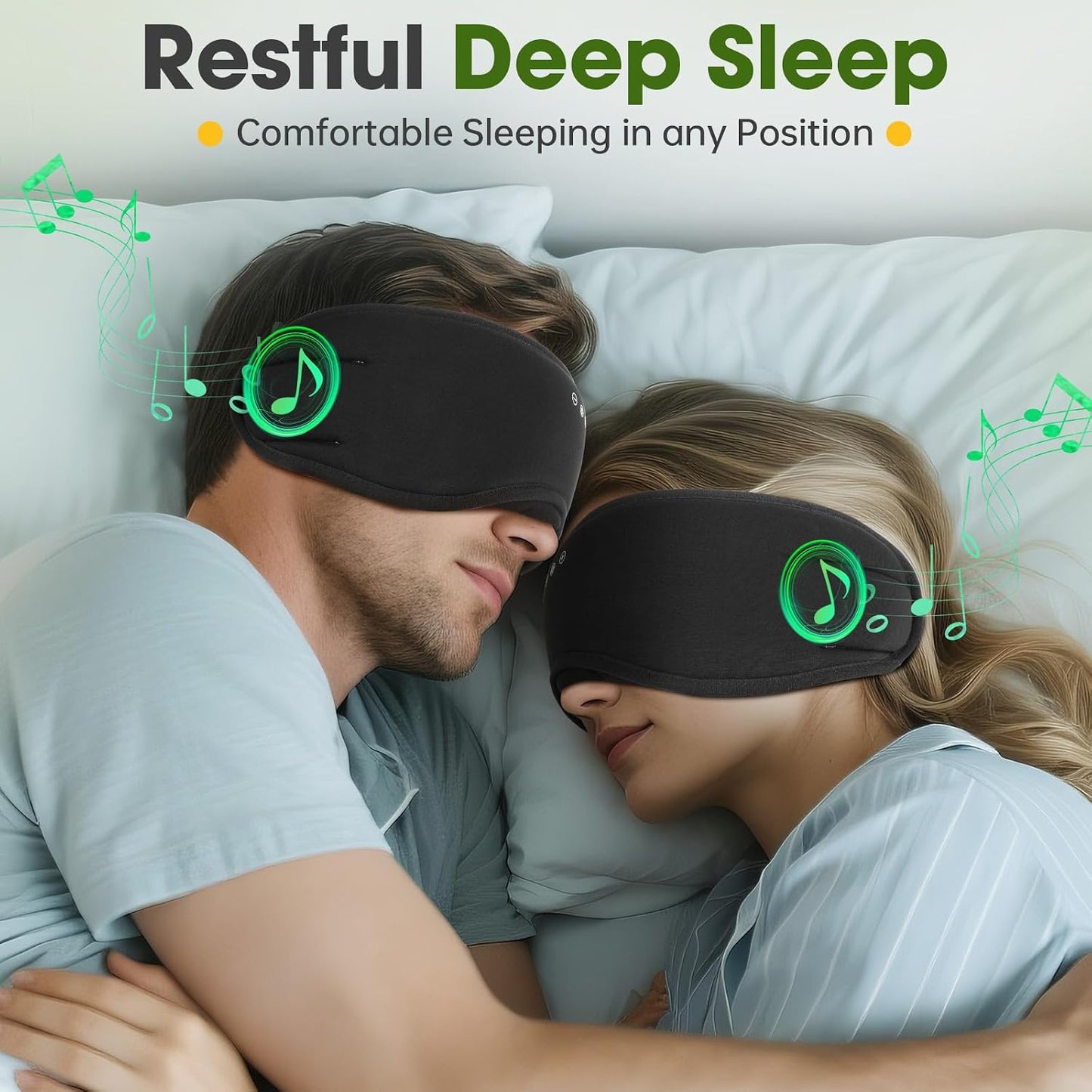 Sleep Headphones with Bluetooth 5.4 Sleep Mask, Bamboo Cotton Music Wireless Bluetooth Eye Mask for Sleeping, Earphones HD Speaker Microphone for Travel