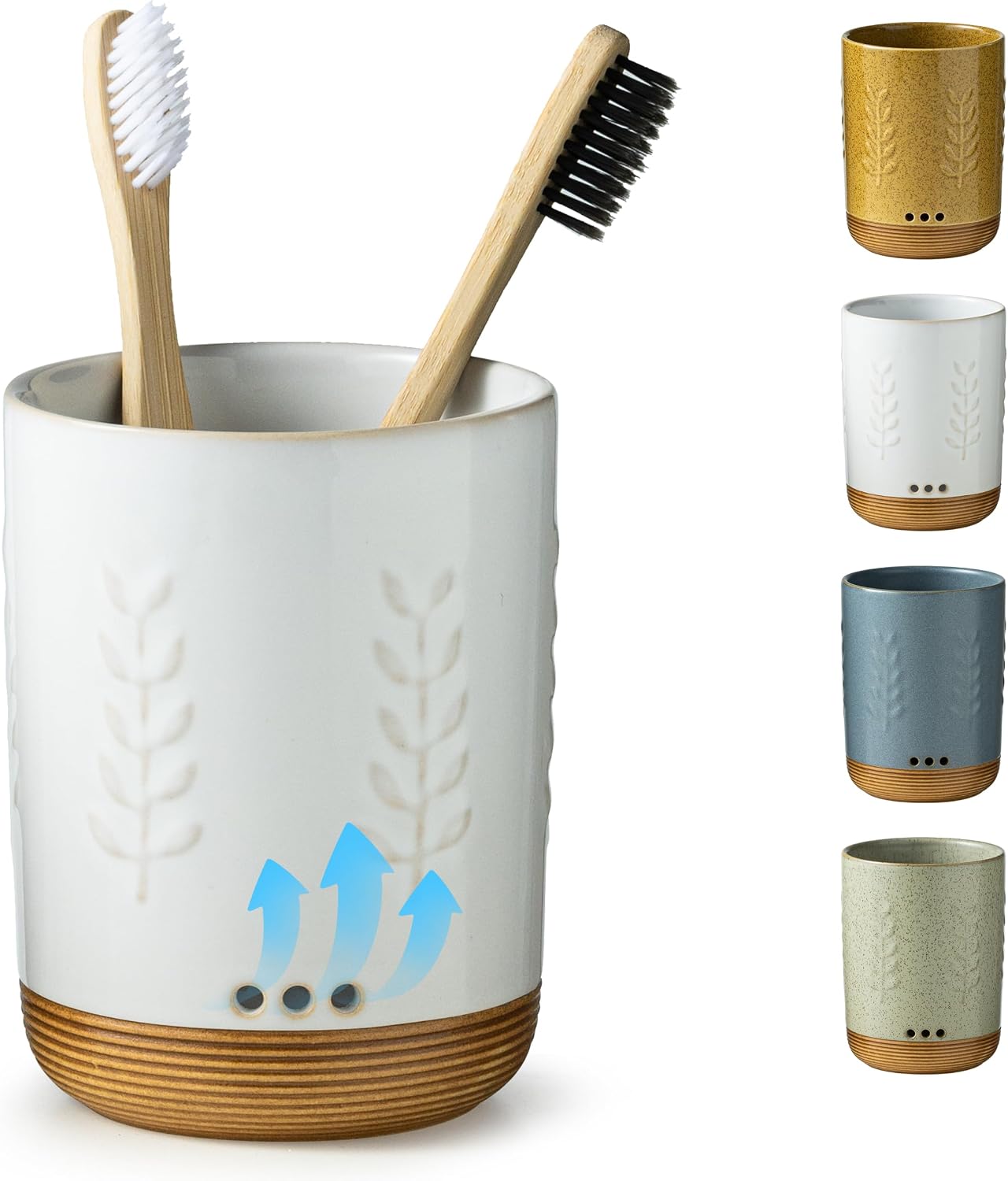 LYEOBOH Ceramic Toothbrush Cup, Cute Toothbrush Holder with Drainage White | Farmhouse Toothbrush Container, Countertop Toothbrush Organizer, Toothbrush Storage for Bathroom Vanity & Countertop