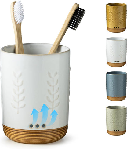 LYEOBOH Ceramic Toothbrush Cup, Cute Toothbrush Holder with Drainage White | Farmhouse Toothbrush Container, Countertop Toothbrush Organizer, Toothbrush Storage for Bathroom Vanity & Countertop