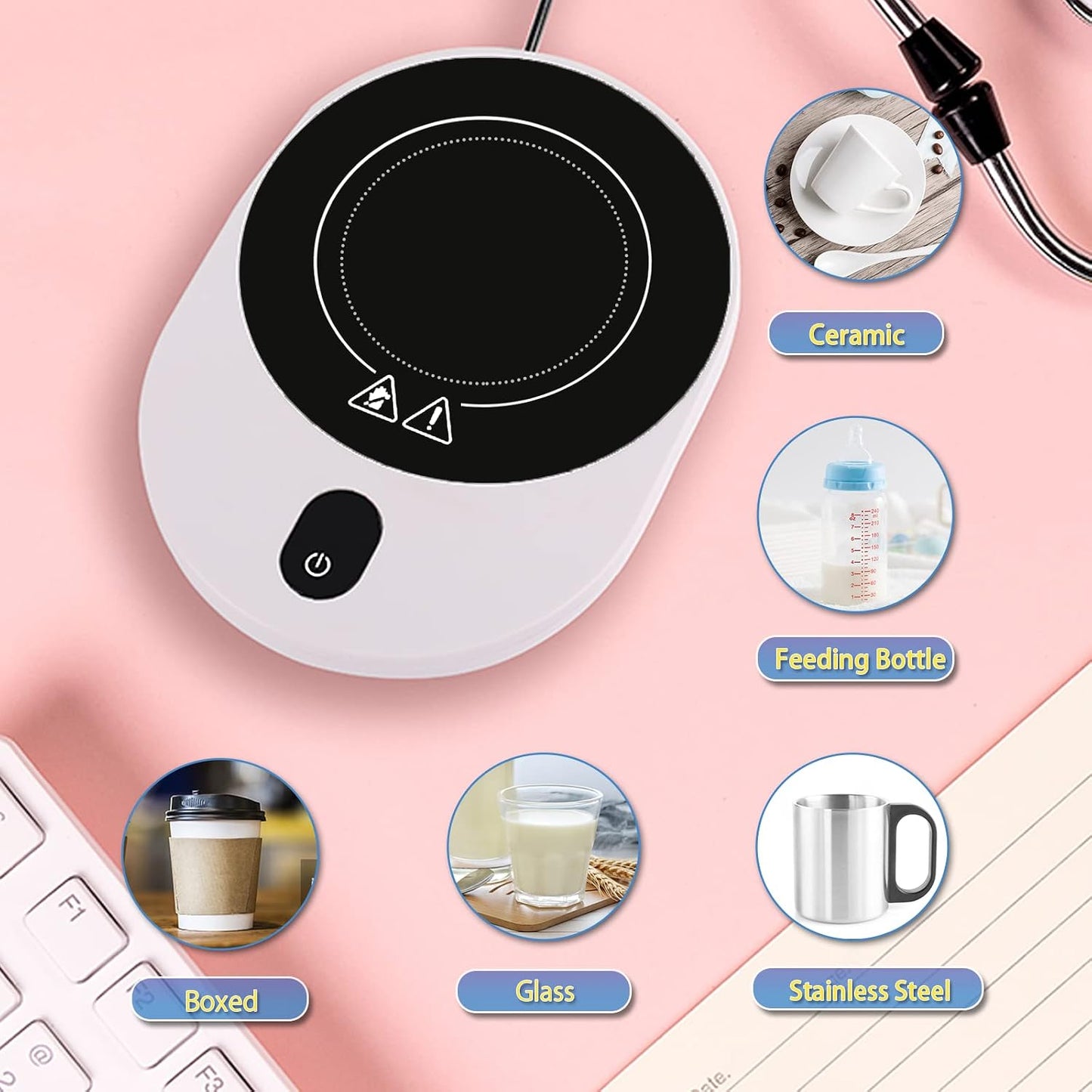 50W Mug/Candle Warmer, Smart Coffee Warmer for Desk, 5 Temp Levels & 1-12H Timing Auto Shut Off, Enlarged Heating Plate Suitable for Most Cups, Gift for Your Friends and Family