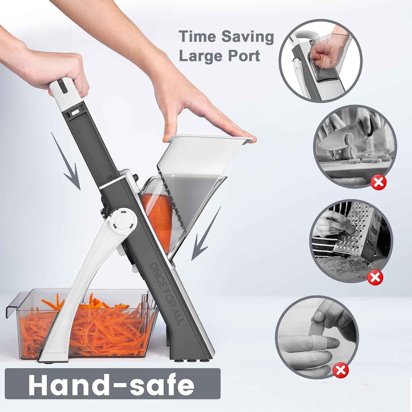 SupMaKin Safe Mandoline Slicer Plus for Kitchen Adjustable Vegetable Slicer | 0.1-8mm, Cut Resistant Stainless Steel Blades,Potato Fry Cutter, Onion Chopper, Detachable,Foldable Dishwasher Safe, Gifts
