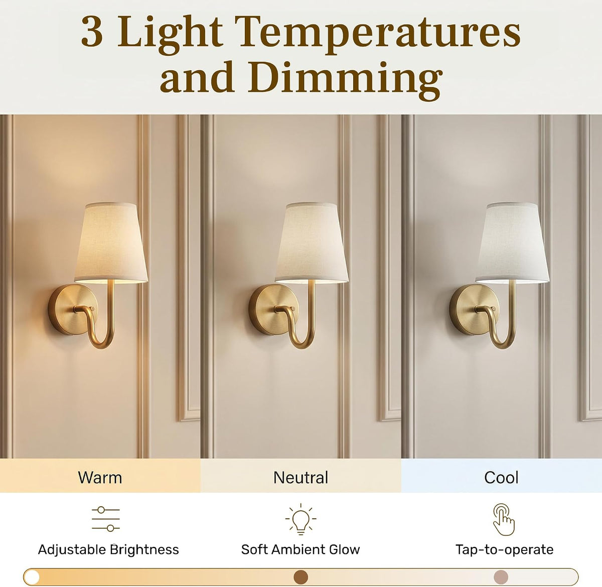Bell+Howell 2 Pk Rechargeable Wall Sconces Set of Two - Gold