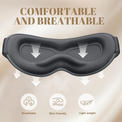 Sleep Mask for Men Women - 100% Blackout Eye Masks for Sleep, Zero Pressure 3D Sleeping Mask, Adjustable Light Blocking Eye Cover Blindfold for Travel, Nap, Night Work, Office - Black