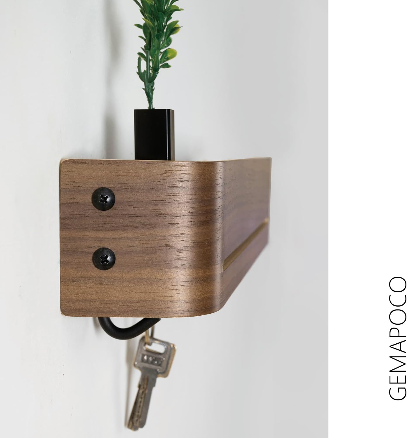 Key Holder Wall Mount with Shelf | 17 inch | Oak | 5 Retractable Hooks | Minimalist | Space-Saving | Modern Wall Coat Hooks | Wooden Key Rack for Entryway & Hallway