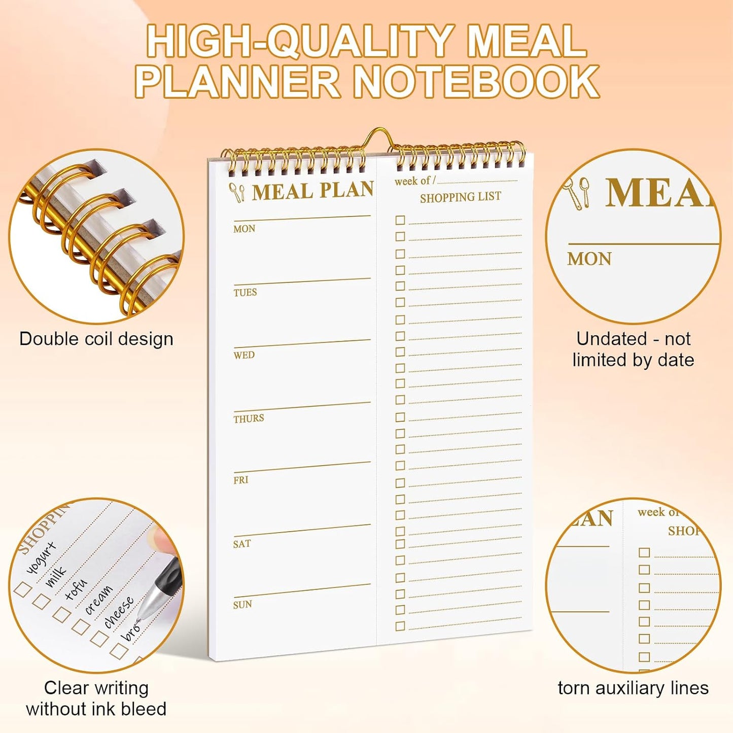 AZUREAL 50 Sheets Meal Planner, 8.5x11 Inch Double Helix Magnetic Meal Planning Notepad and Grocery List Notepad with Tear-Off Shopping List, Wall-Mountable Daily & Weekly Meal Planner for Fridge