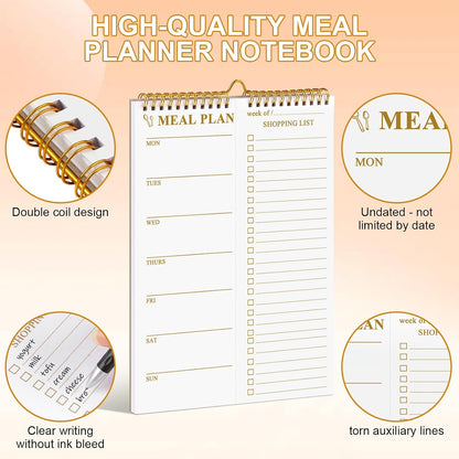 AZUREAL 50 Sheets Meal Planner, 8.5x11 Inch Double Helix Magnetic Meal Planning Notepad and Grocery List Notepad with Tear-Off Shopping List, Wall-Mountable Daily & Weekly Meal Planner for Fridge