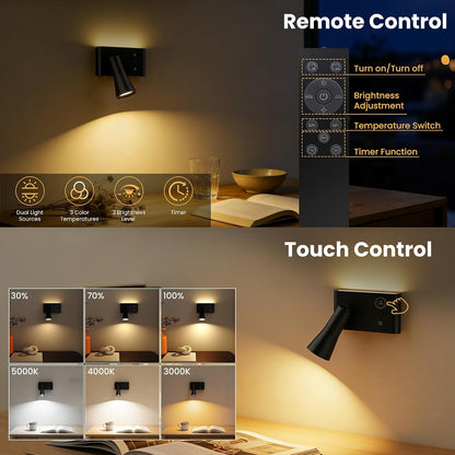 Wall Sconce Battery Operated Reading Lights, 10000mAh Rechargeable Wireless LED Wall Lights, 3 Color Temperatures Dimmable Bedside Lamps for Bedroom Living Room, 1 Pack