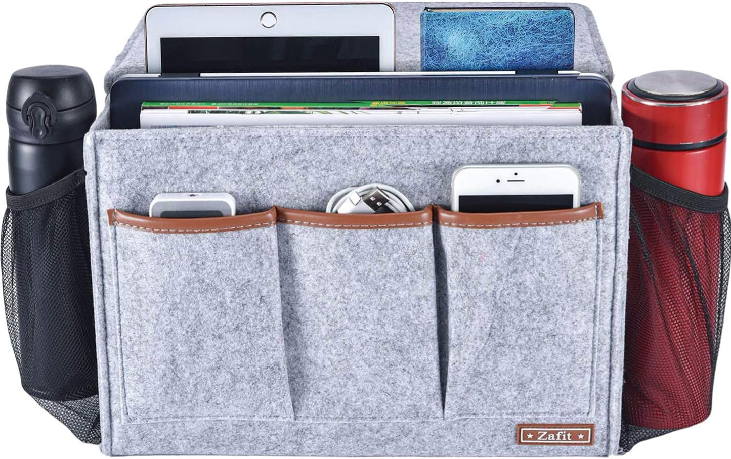 Zafit Bedside Caddy, Large Size Bedside Storage Organizer Bedside Organizer Caddy for Magazine Remotes Phone (13.4'' x 18.1'' Plus Size, Dark Grey)