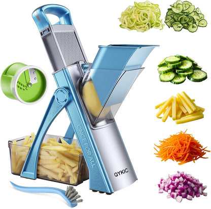QYKIC Safe Mandoline Slicer for Kitchen, Adjustable Potato Slicer Pro | 0.1-8mm Vegetable Chopper Fry Cutter Julienne Dicer Large Chute Stainless Steel Blades Detachable Dishwasher Safe Gifts
