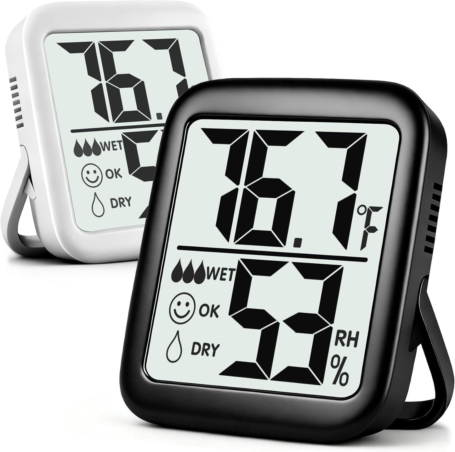 2 Pack Room Thermometer Indoor Hygrometer | Monitor Temperature & Humidity, Accurate, Fast Read, Easy To View, Magnetic/Kickstand/Hanging, ℉/℃, w/ Battery, Compact