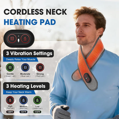 Cordless Neck Heating Pad for Pain, Neck Massager with 660nm 850nm Red Light, Neck Heating Pad for Pain Electric, Heated Neck Brace Wrap for Soreness Stiffness Pain Relief