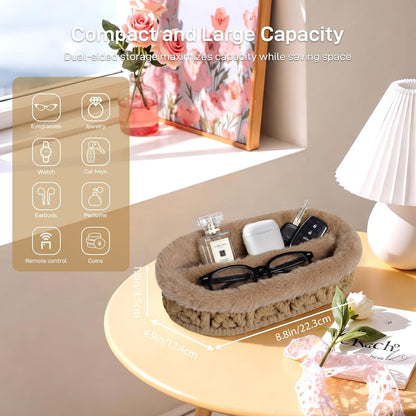 Glasses Holder, Anti-scratch Plush Lined Eyeglass Holder Stand | Oval Eye-glasses Storage Organizer Case for Nightstand, Office Desk, Bedside Table, Beige