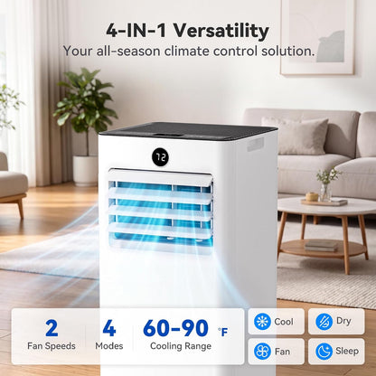 14000BTU Portable Air Conditioner, 4-in-1 700 Sq. Ft, Quiet for room | 14000BTU AC cools 700sq.ft, 4-in-1 cool/fan/dry/sleep, quiet, LED, remote, 24H timer, kit, for bed/office/dorm.