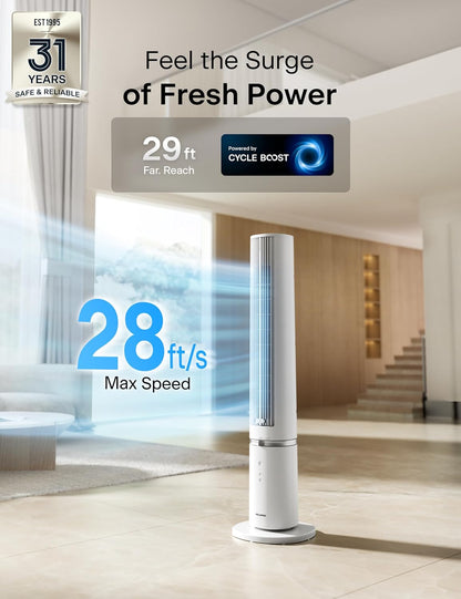 PELONIS 40-Inch Oscillating Tower Fan with Remote for Bedroom, White | Standing Cooling Fan, Washable Design, 2000 CFM, 28ft/s Airflow, 4 Speed, 2 Modes, 90° Oscillation, 23dB Quiet, 7-Hr Timer