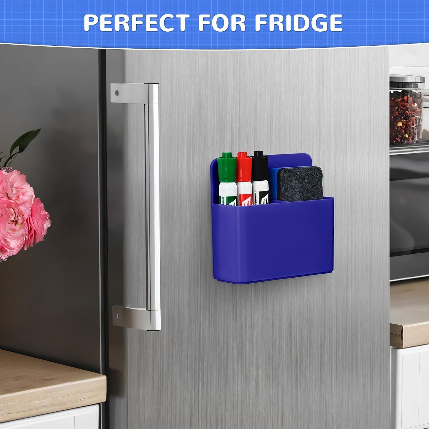 Magnetic Dry Erase Marker Holder - Multi-Surface Pen & Marker Holder for Fridge, Whiteboard, Locker - School, Office, Home - 1 Pack, Black