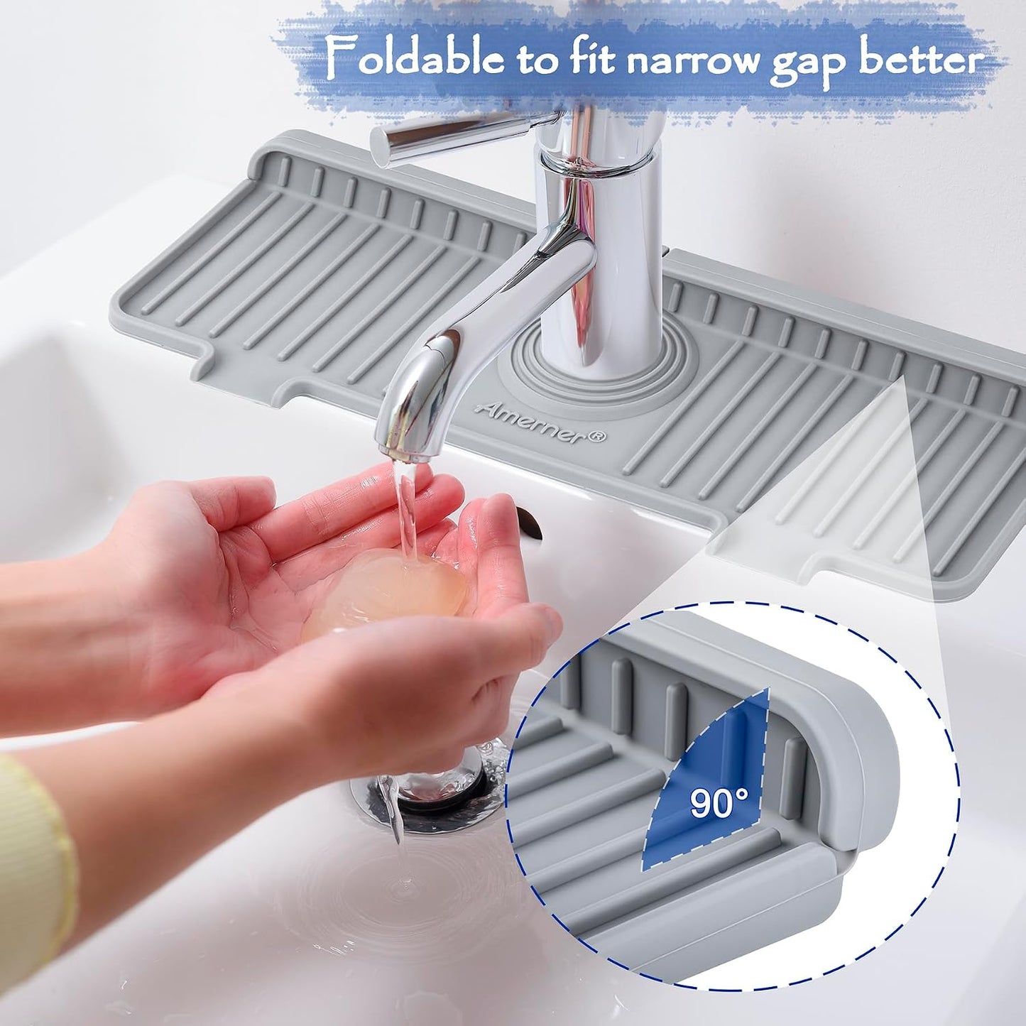Kitchen Sink Splash Guard, 20IN Longer Silicone Faucet Guard & Draining Mat, Bathroom and Kitchen Sink Organizer, Sink Faucet Mat Water Splash Guard Behind Faucet Accessories Gadget, 20” x 5.5”, White