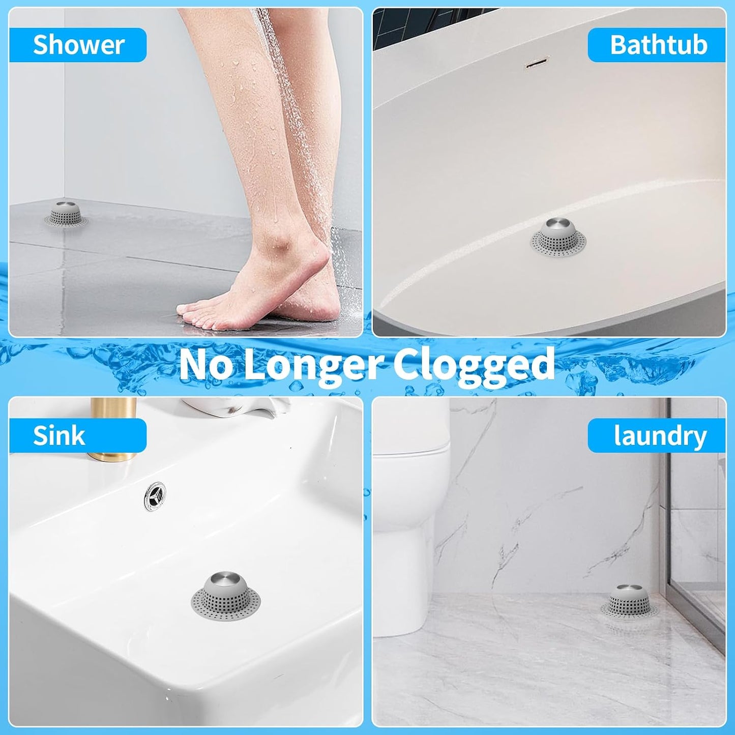 Aluvor Shower Drain Hair Catcher Bathtub Drain Cover Sink Drain Protector | Bathroom Sink & Bathtub Drain Strainer for Pop-Up & Regular Drains, Silver Grey