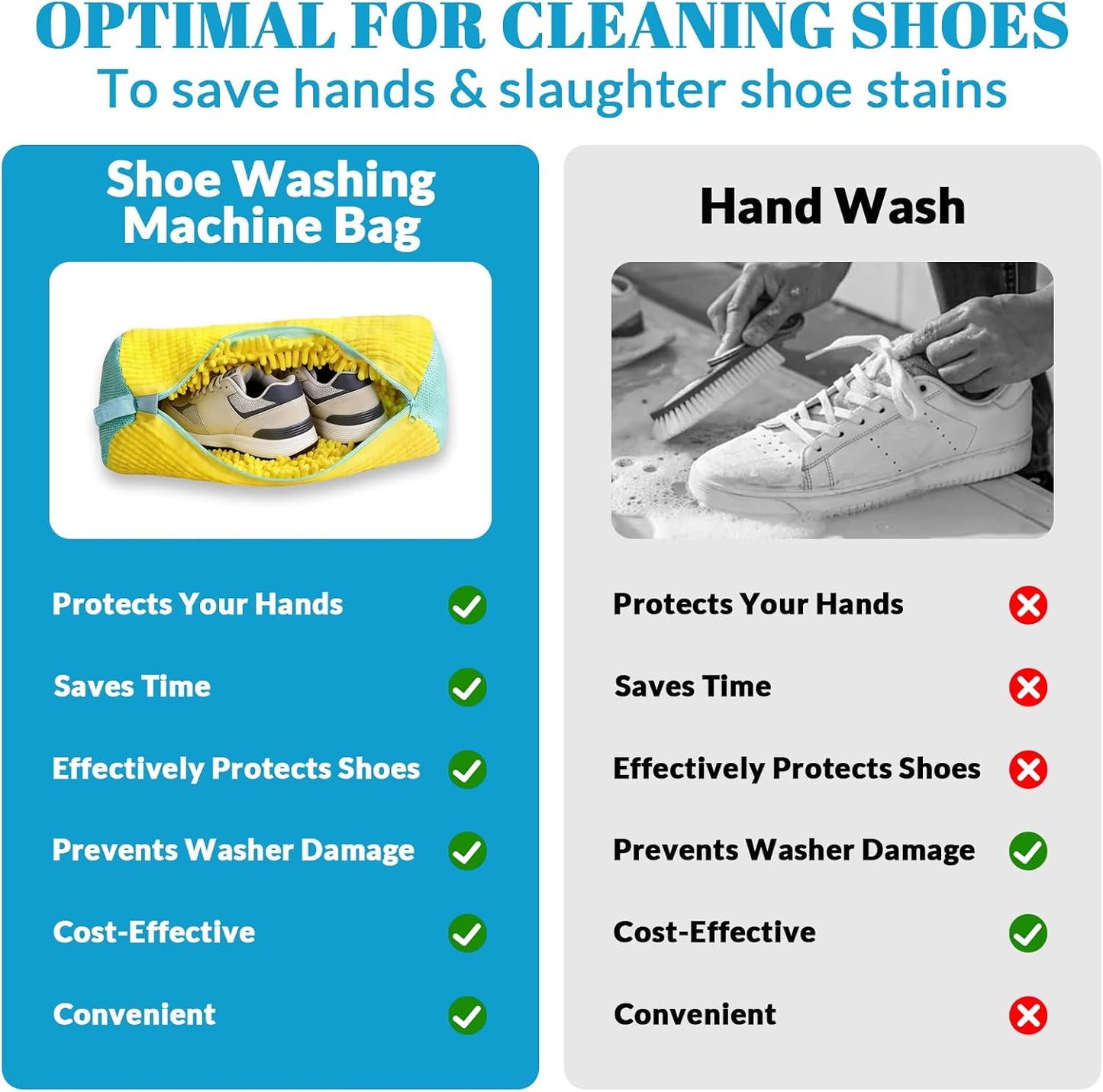 2 Pack Shoe Washing Machine Bag - Laundry Shoe Bag for Washer and Dryer Reusable Sneaker Cleaning Bag with Self-locking Zipper and Fluffy Fibers for All Shoes Types With Self-locking Zipper 360°