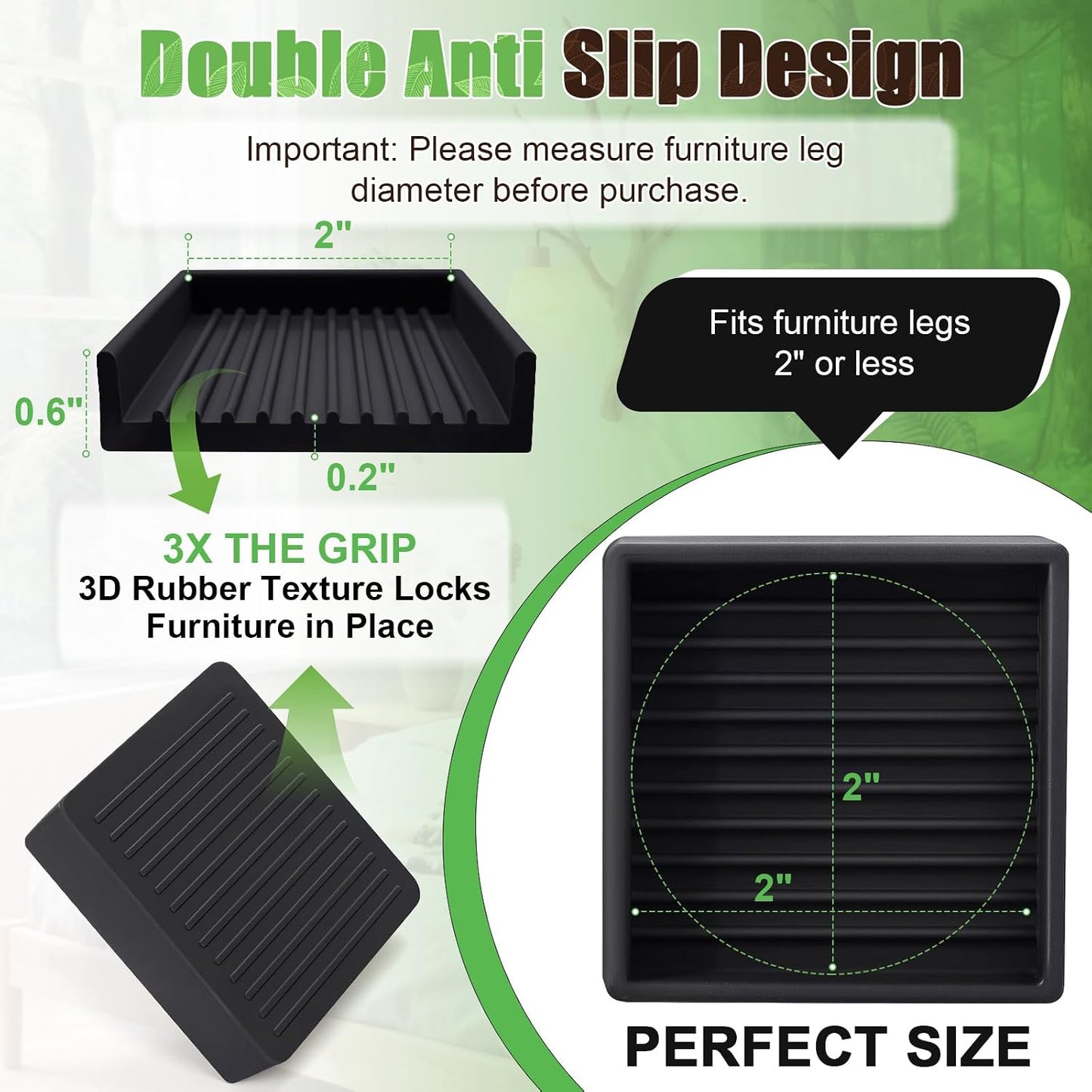xxxHOLIC Rubber Non Slip Furniture Pads, 2" Black Round, Set of 4 | Furniture Grippers for Hardwood Floors, Anti Skid Caster Cups, Bed Frame & Couch Stoppers, Floor Protectors for Heavy Duty