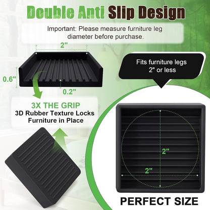 xxxHOLIC Rubber Non Slip Furniture Pads, 2" Black Round, Set of 4 | Furniture Grippers for Hardwood Floors, Anti Skid Caster Cups, Bed Frame & Couch Stoppers, Floor Protectors for Heavy Duty