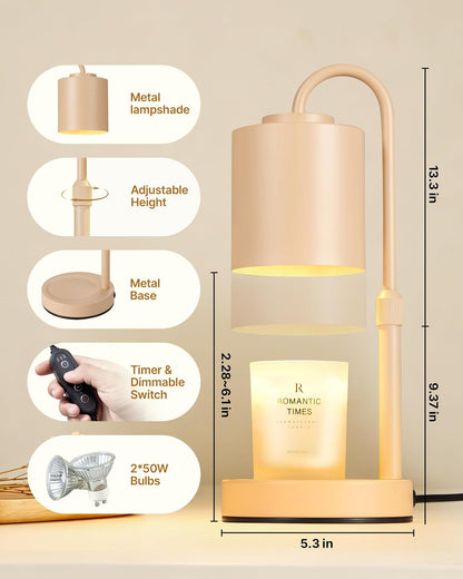 CASTLELIFE Dimmable Candle Warmer Lamp with Timer, Height Adjustable Candle Warmer for Jar Candles, Electric Wax Melt Warmer for Home Decor House Warming Gifts, Birthday Gifts for Women, Black Clear