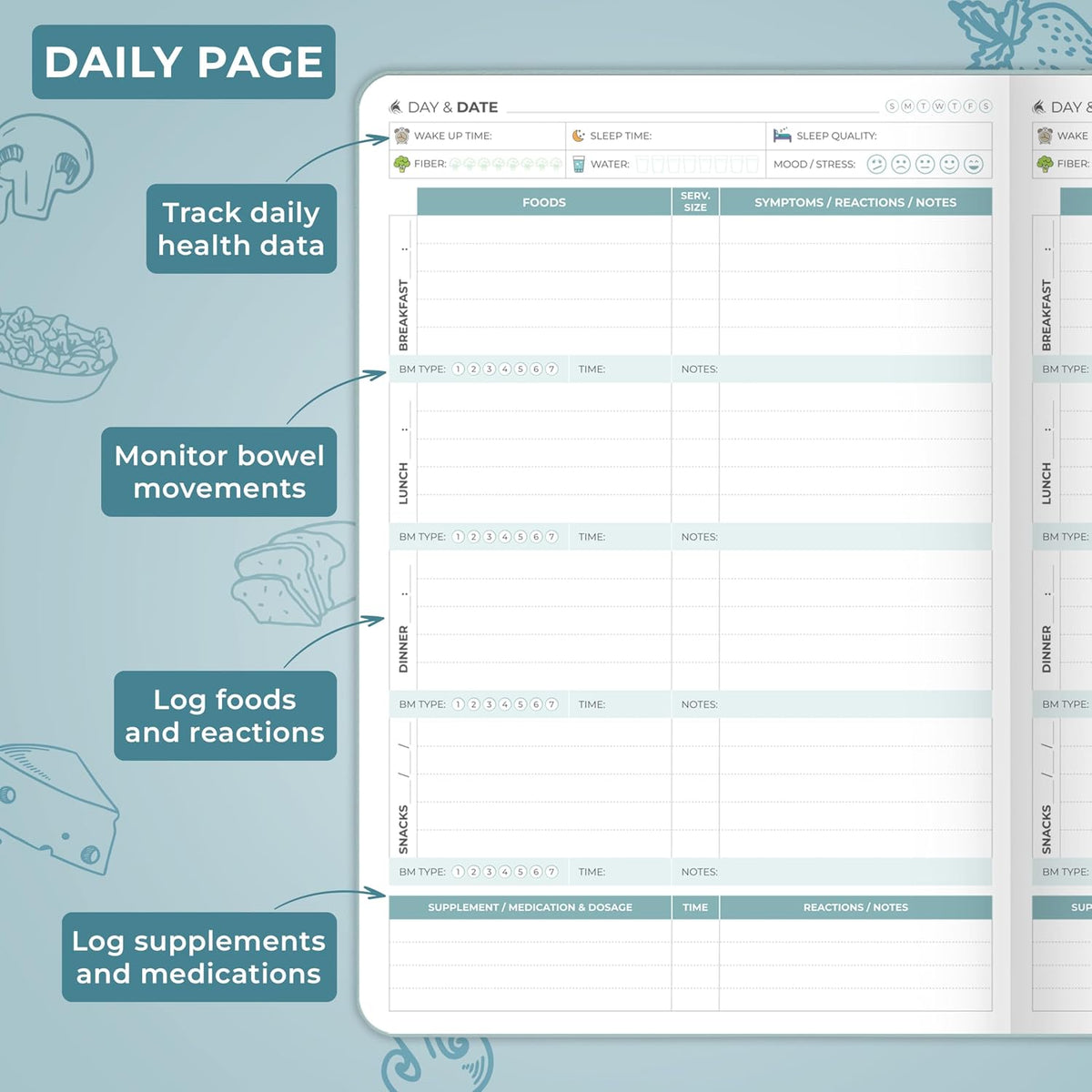 Clever Fox Food Sensitivity Journal & Symptom Diary, 8.5x11 Purple